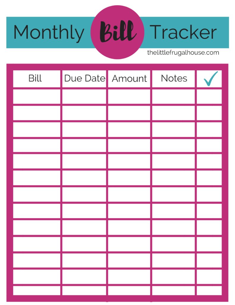 Monthly Bill Tracker Printable - The Little Frugal House