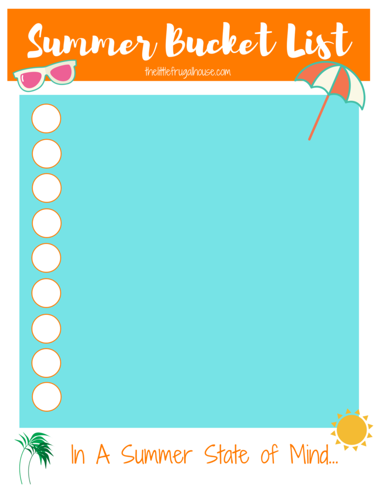 FREE Summer Printable Summer Bucket List The Little Frugal House