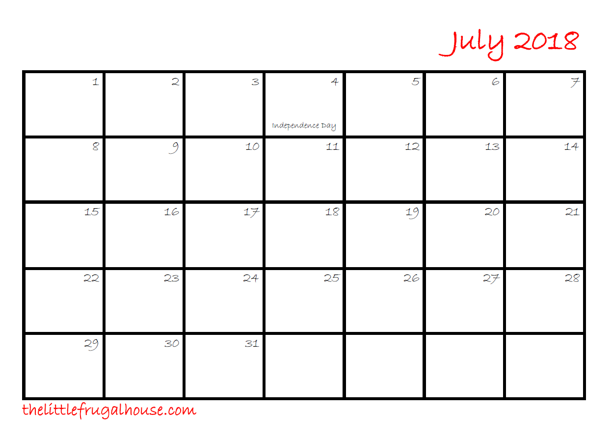 free july calendar printable the little frugal house