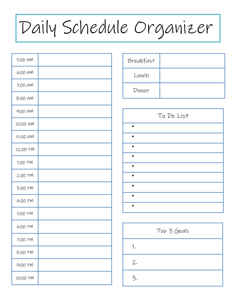 Free Printable Hourly & Daily Planner - The Little Frugal House