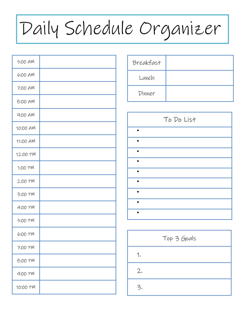 hourly daily planner printable