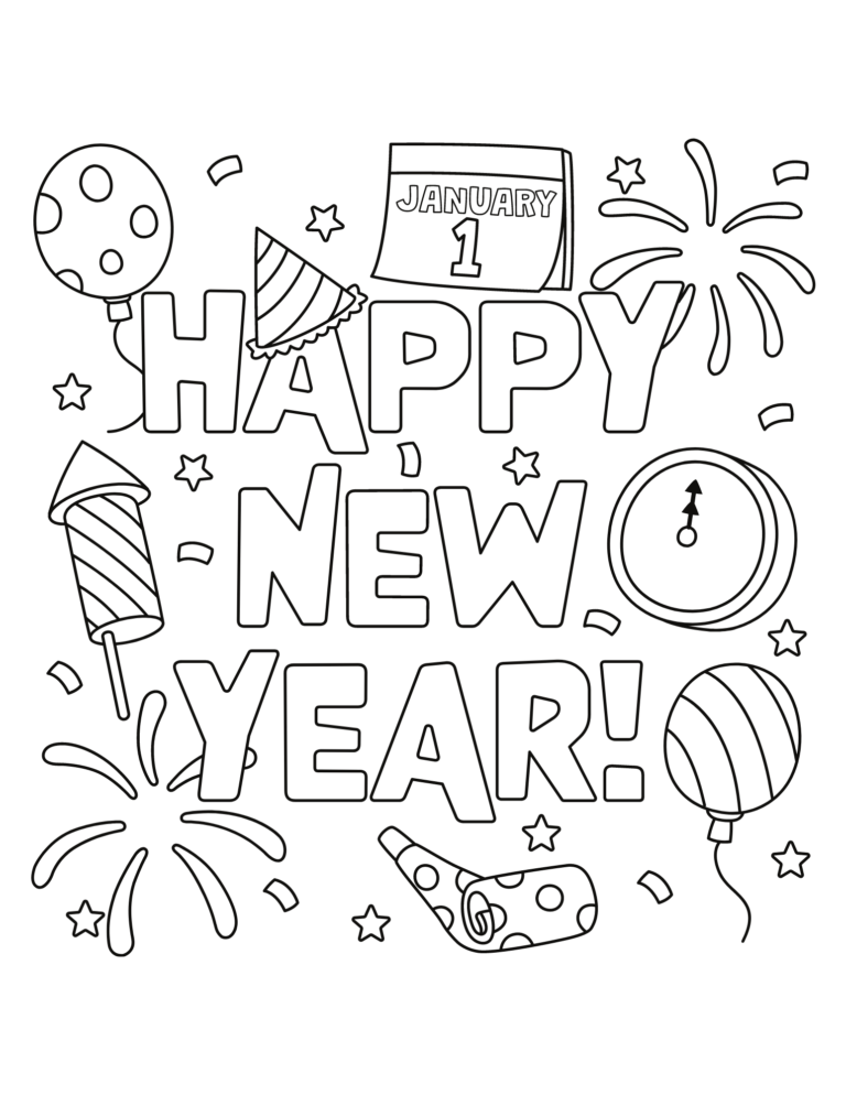 Free Printable Happy New Year Coloring Pages for Kids