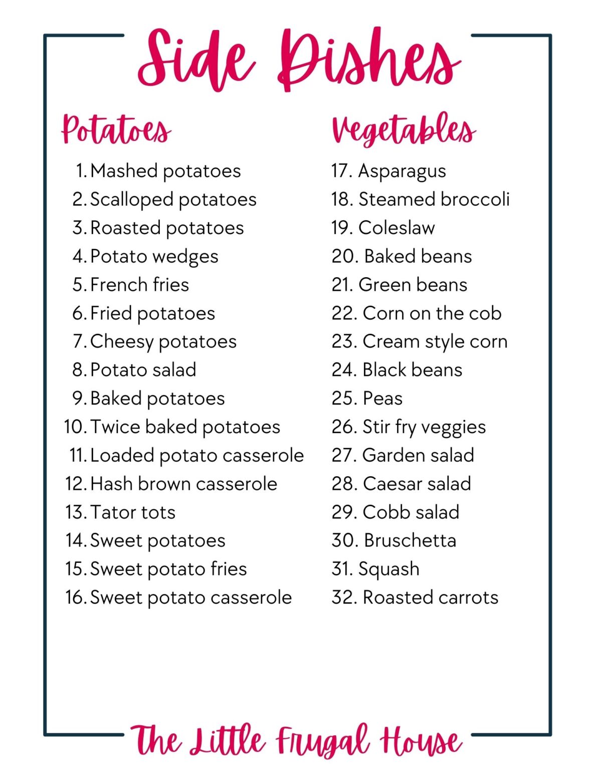 Free Side Dish Ideas Printable List (65 Quick & Easy Side Dishes!)