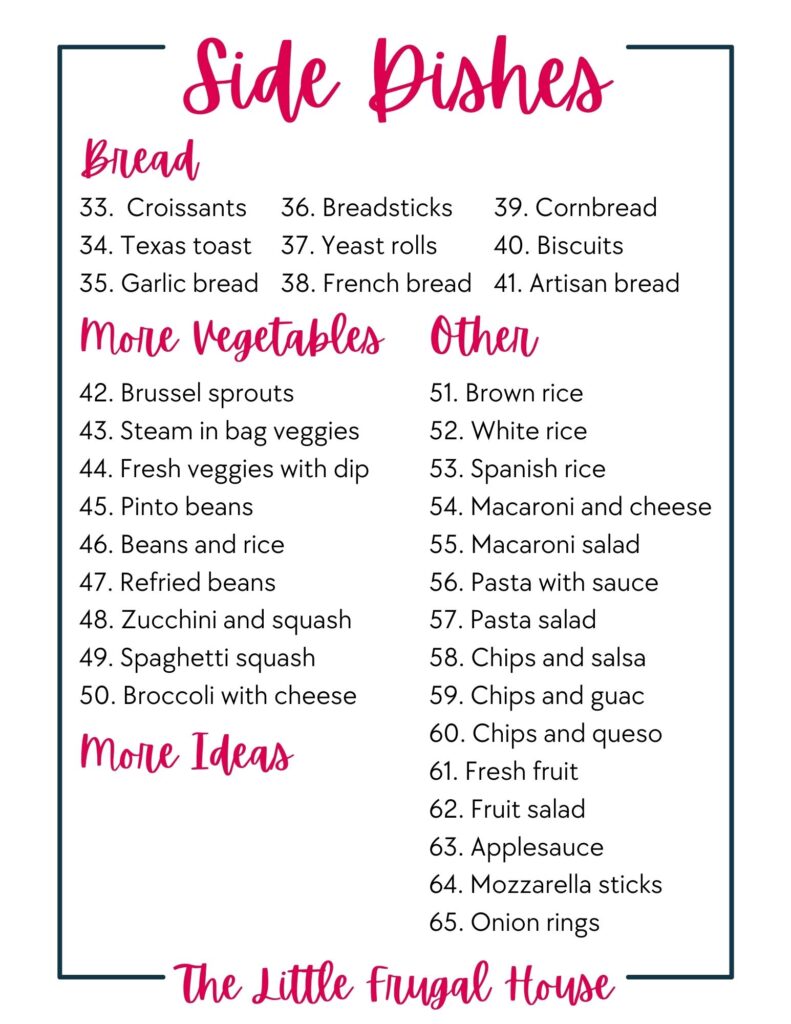 Free Side Dish Ideas Printable List (65 Quick & Easy Side Dishes!)